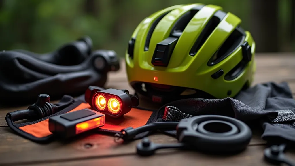 Tuvrakstsvelosipēdā uzstādīts aizsargrejoši aprīkojums, ķivere, gaismas un drošības aprīkojums